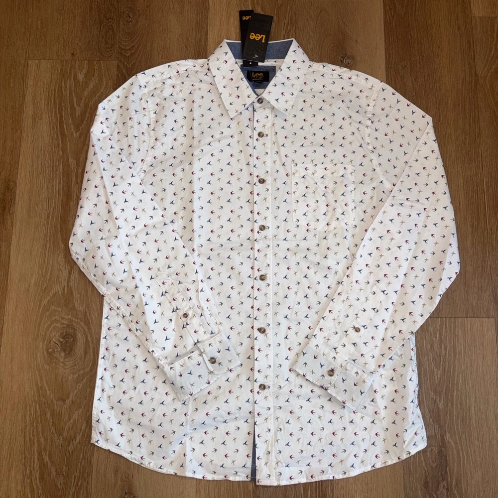 Lee Mens Size Large Birds Regular Fit Button Up Long Sleeve Shirt New